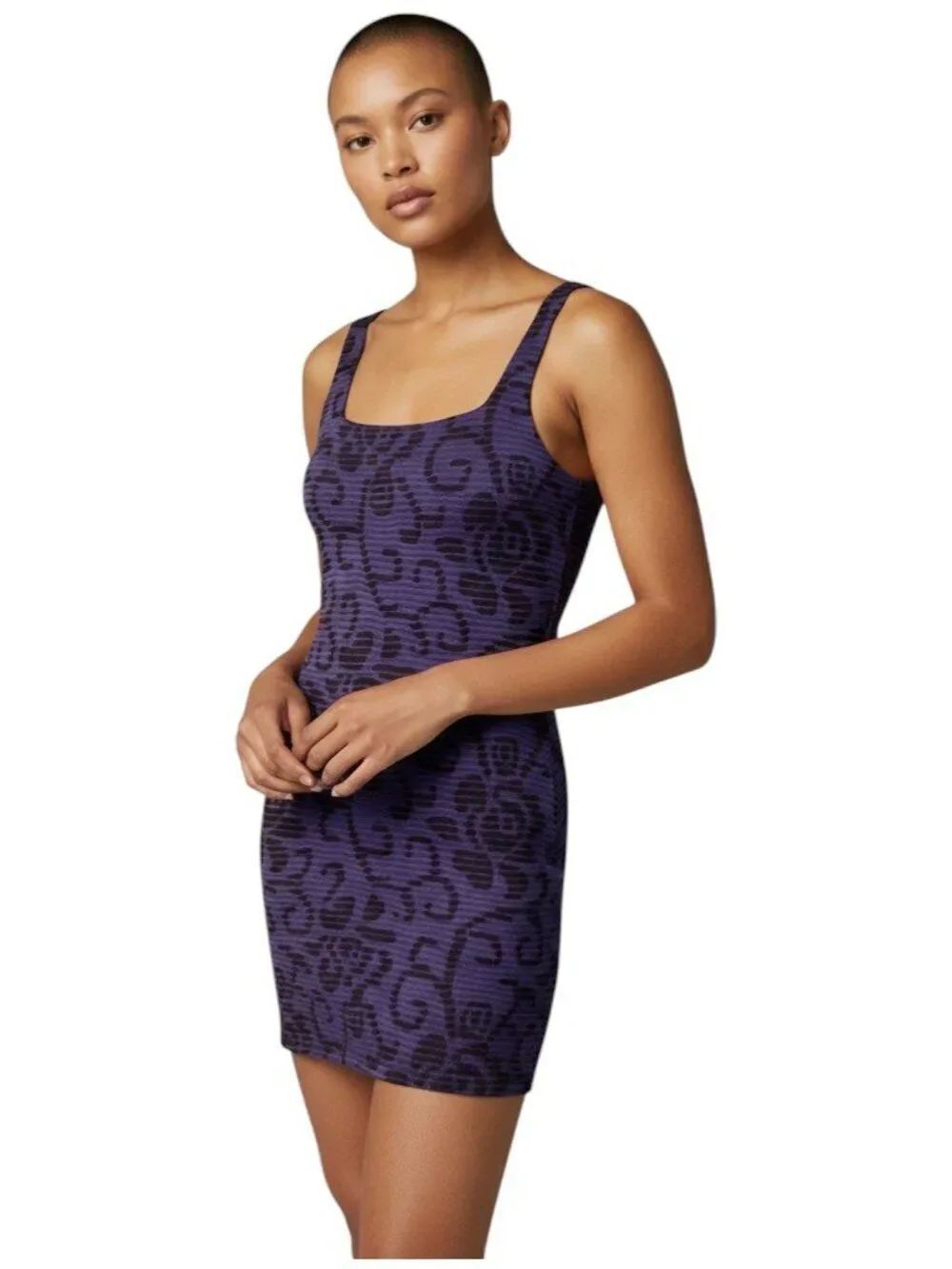 Free People Bodycon Mini Dress Small Purple Printed Stretch Sleeveless